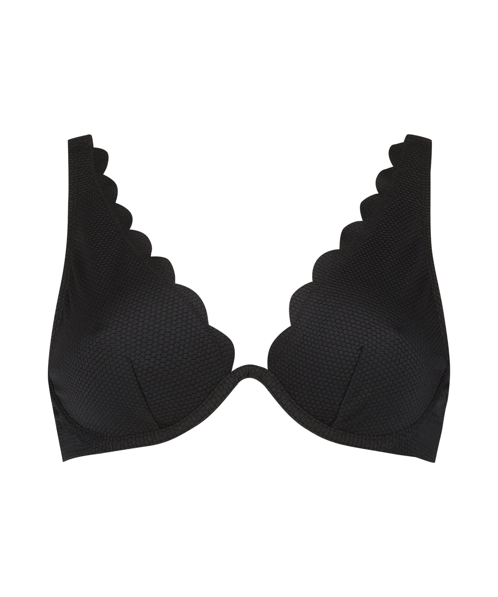 Unwattiertes Bügel-Bikini-Top Scallop  - Schwarz