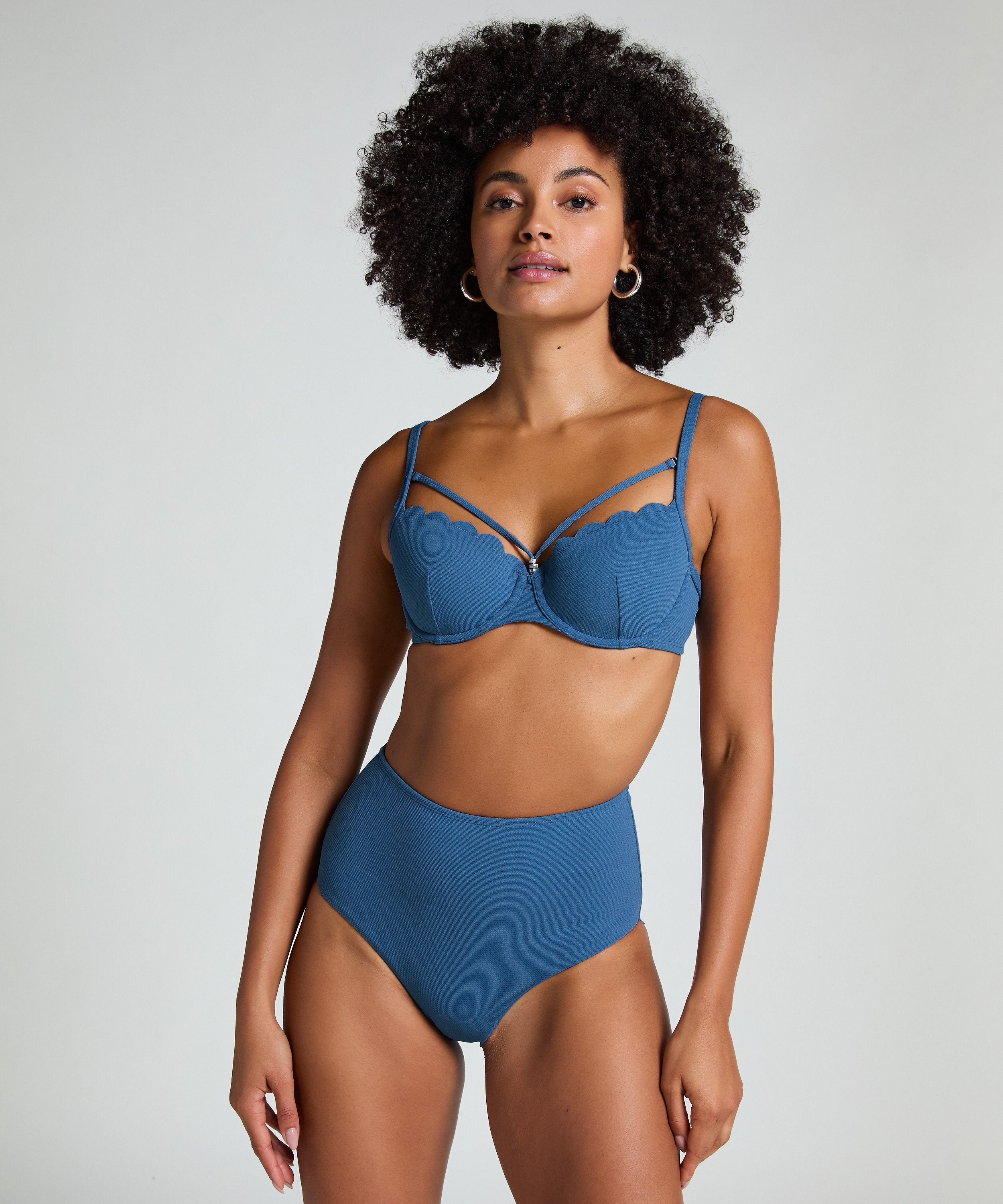 Scallop High-Waist Rio-Bikini-Unterteil  - Blau