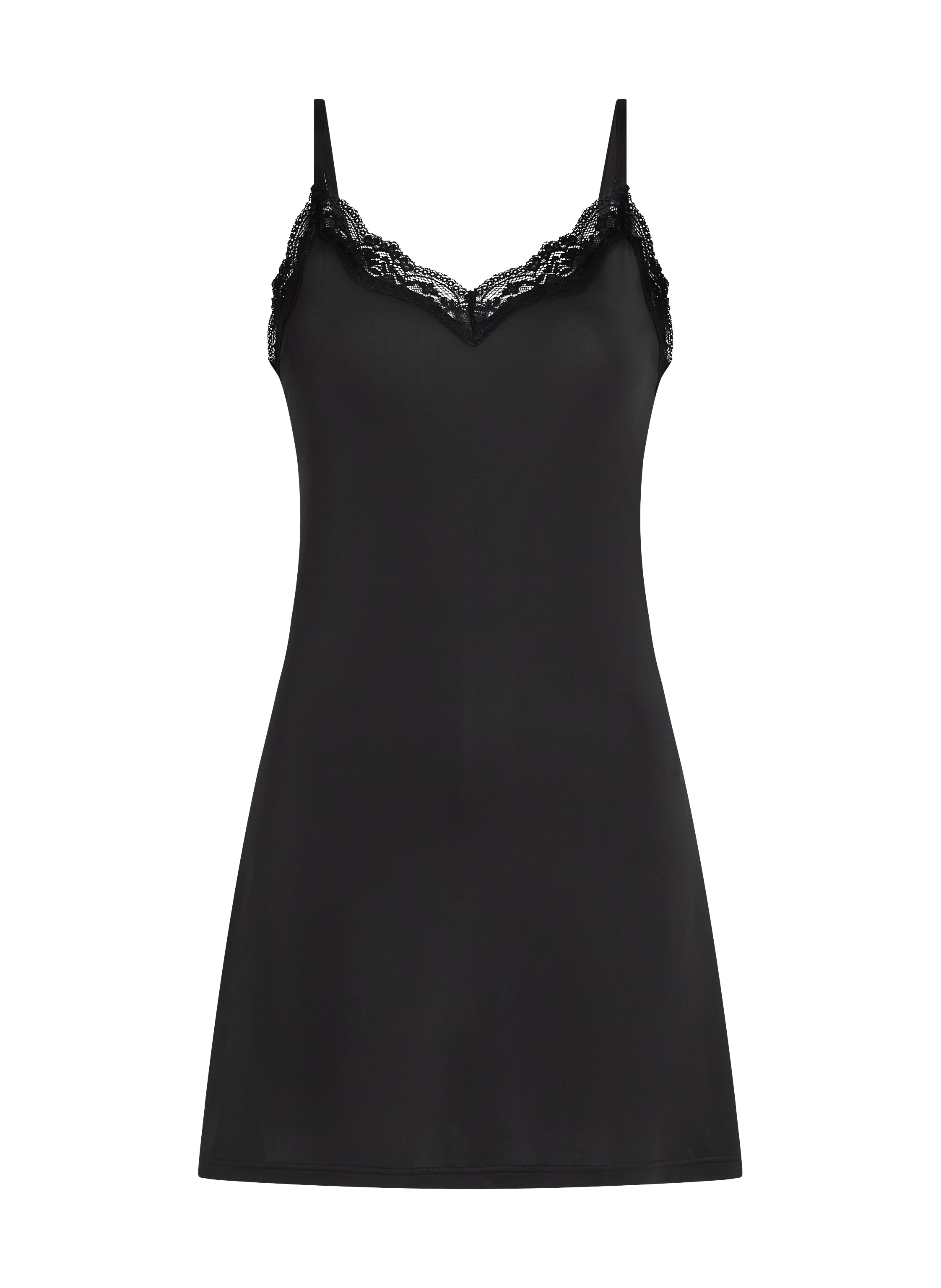 Straffendes Unterkleid mit Spitze  - Schwarz