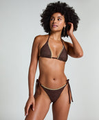 Bikini Slip Cheeky Tanga Crochet  - Braun