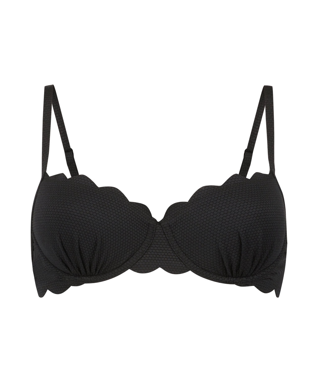 Wattiertes Bügel-Bikinioberteil Scallop  - Schwarz