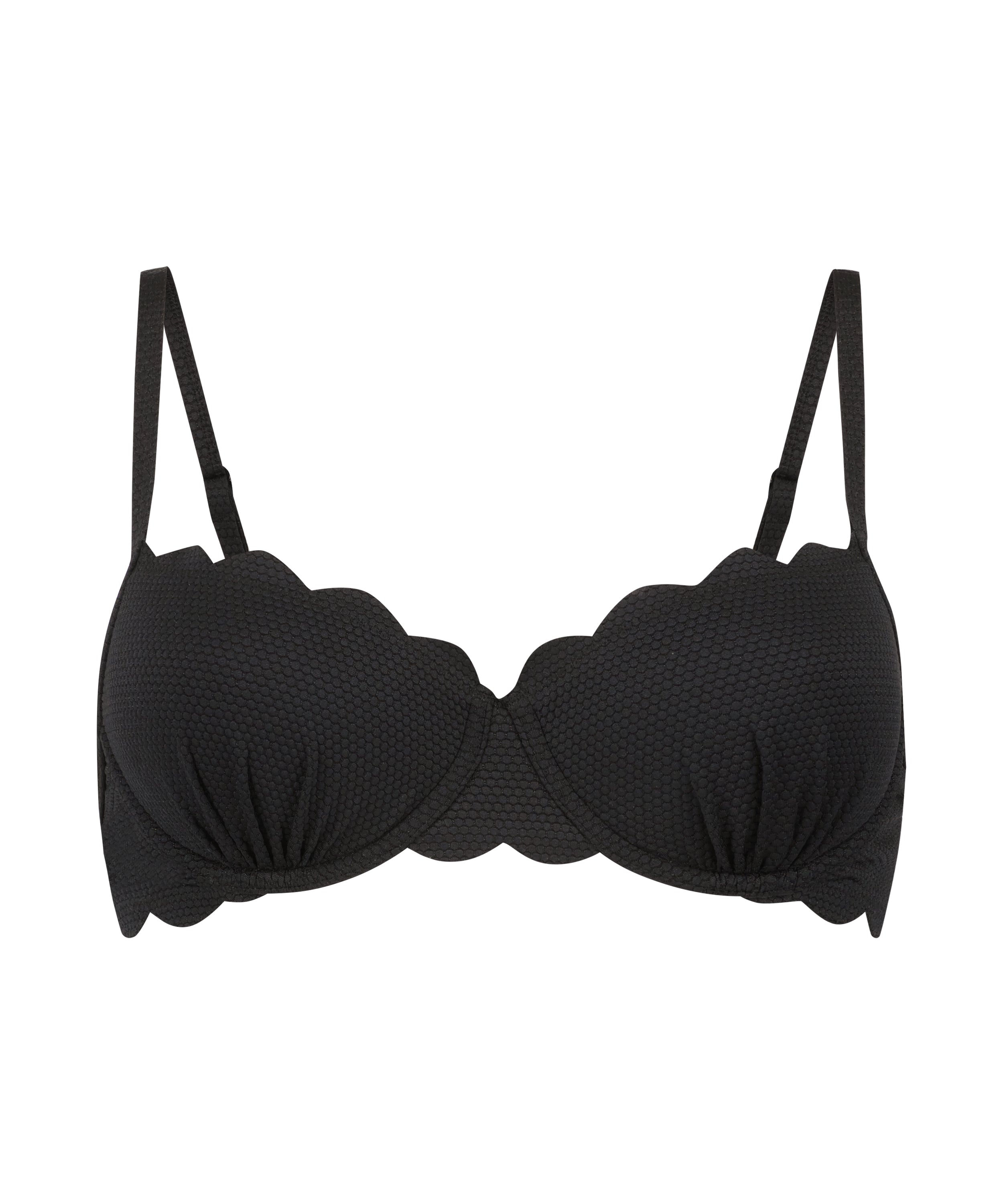 Wattiertes Bügel-Bikinioberteil Scallop  - Schwarz