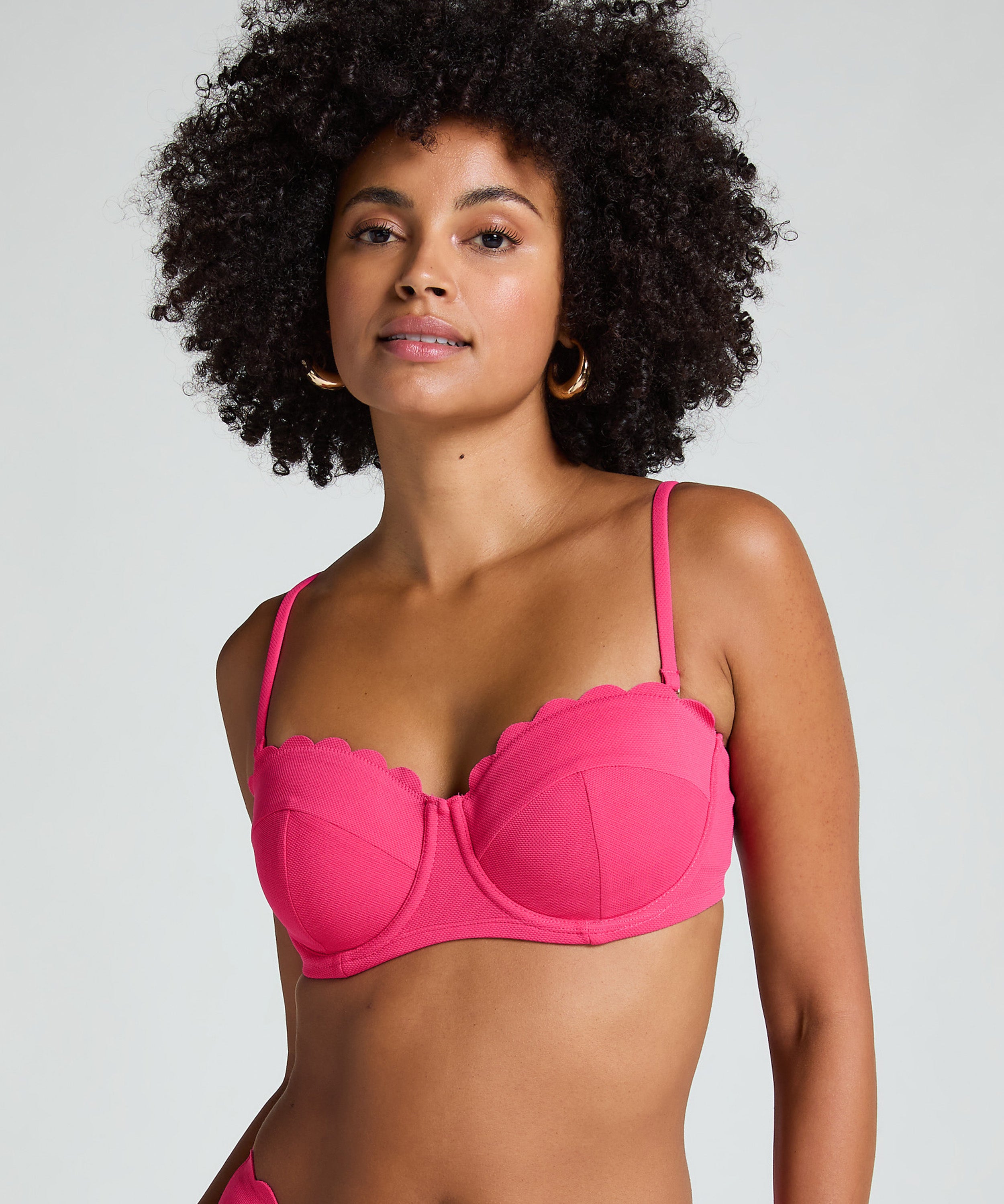 Gepolstertes trägerloses Bikinioberteil mit Bügel Scallop Cup E +  - Rosa