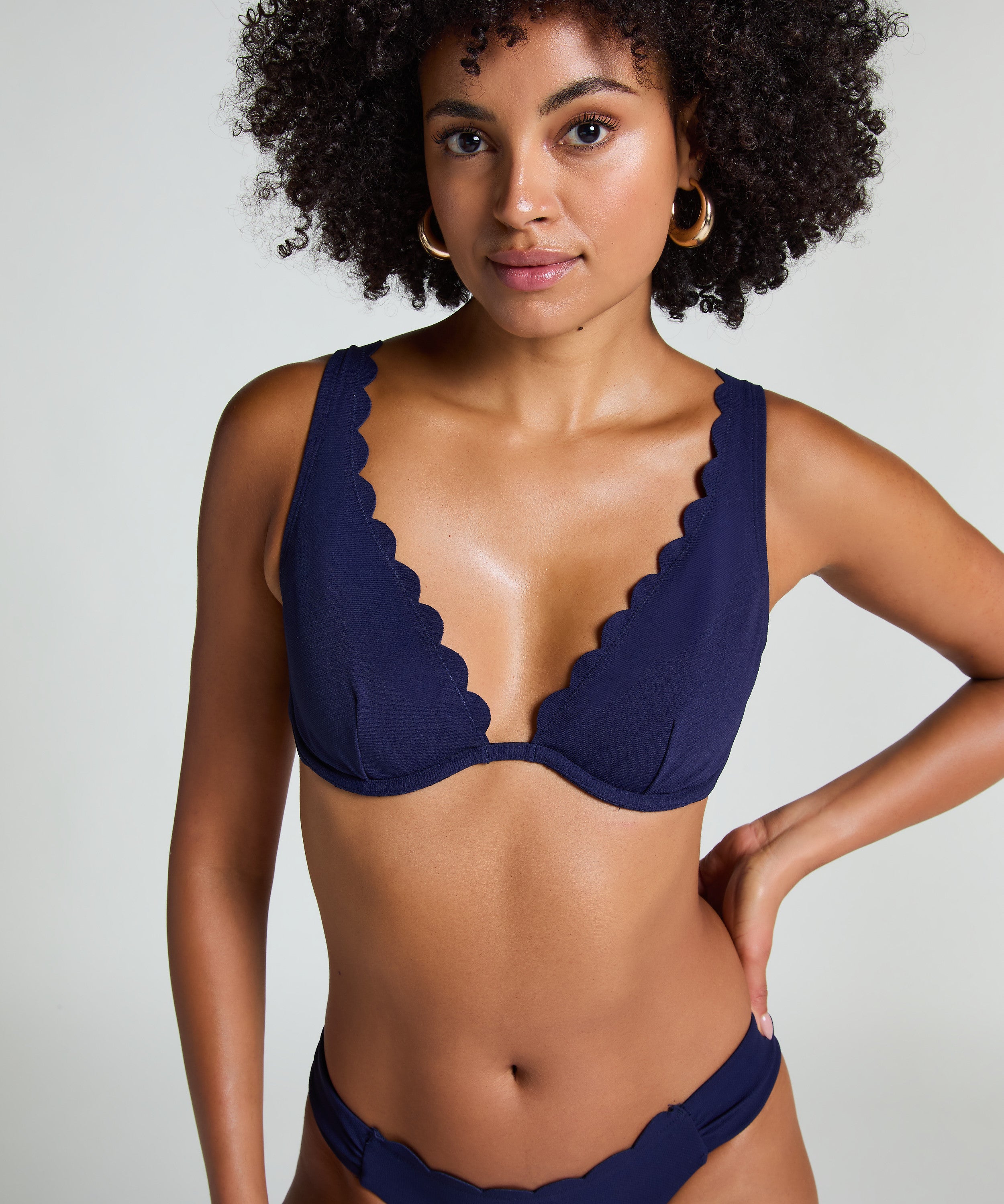 Unwattiertes Bügel-Bikini-Top Scallop  - Blau