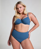 Scallop High-Waist Rio-Bikini-Unterteil  - Blau