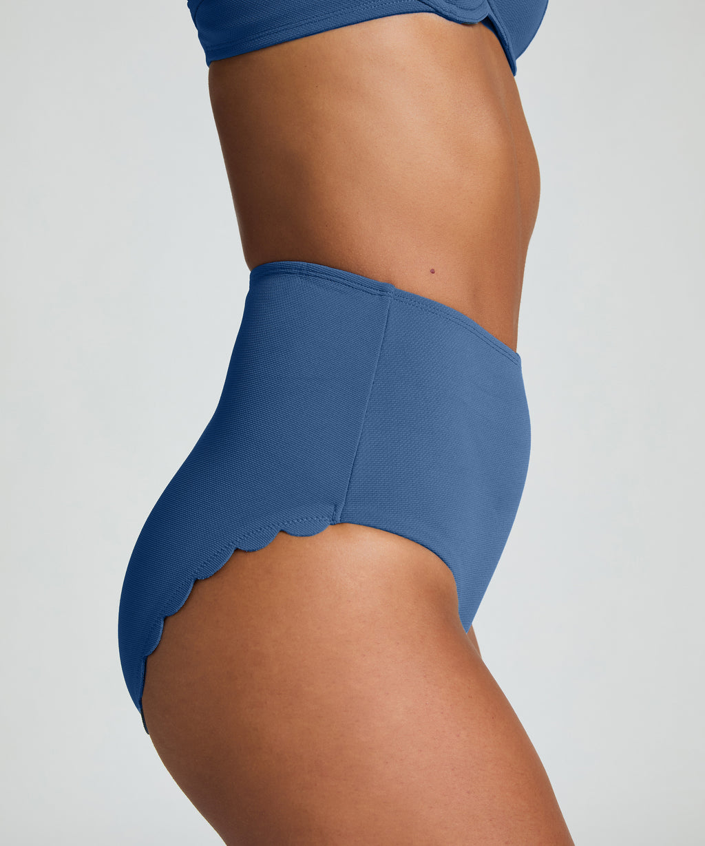 Scallop High-Waist Rio-Bikini-Unterteil  - Blau