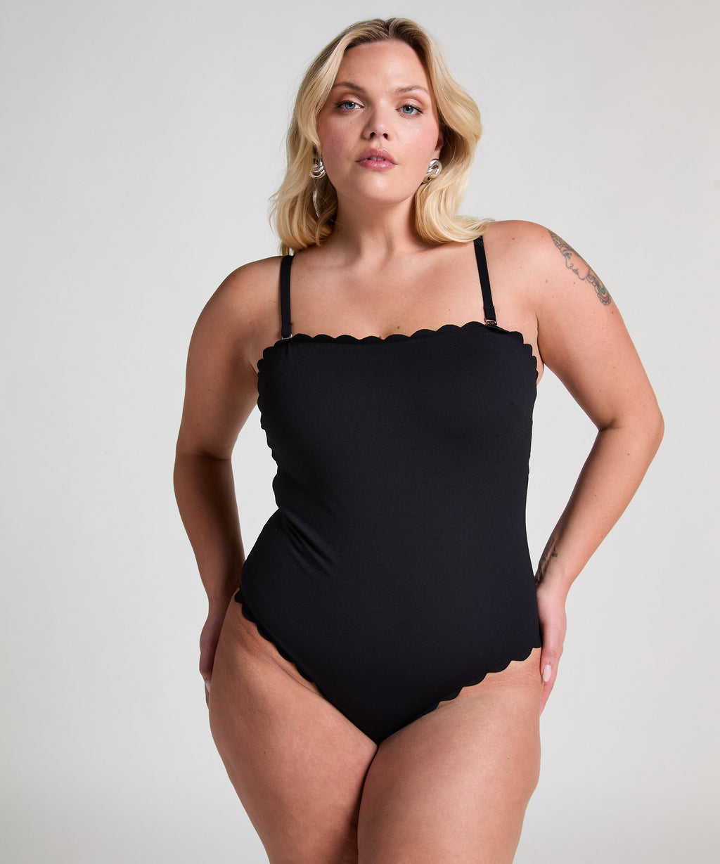 Badeanzug Bandeau Scallop  - Schwarz