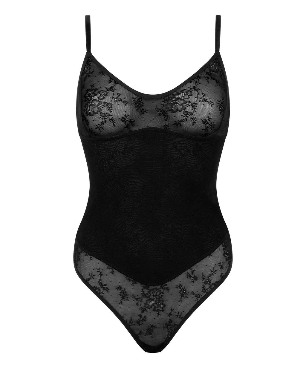 Body mit Spitze  - Schwarz