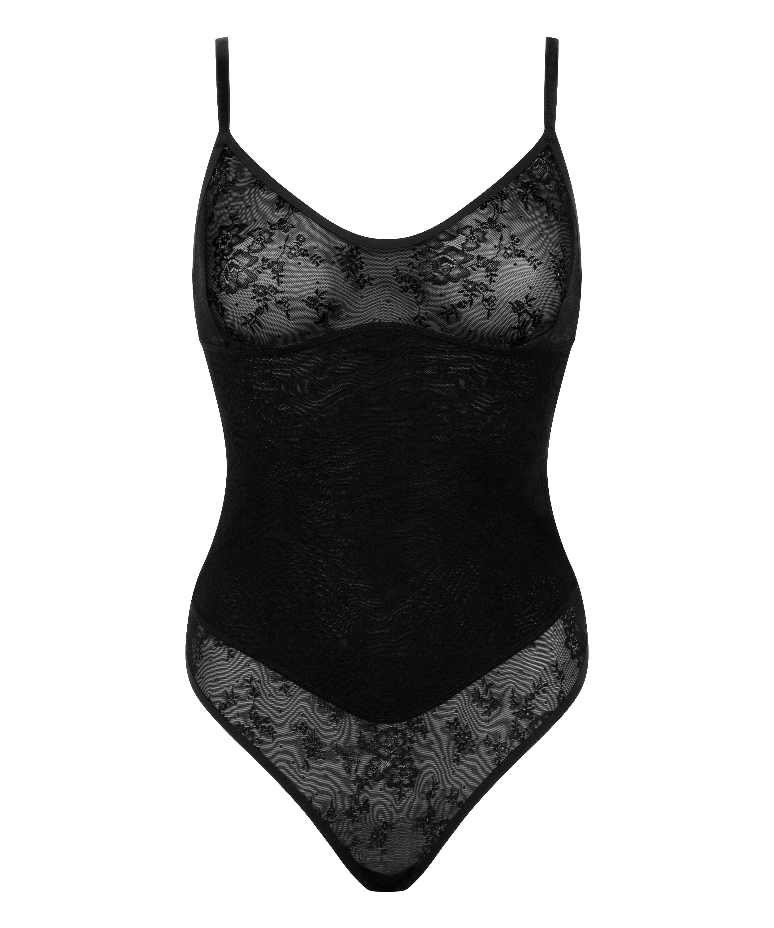 Body mit Spitze  - Schwarz