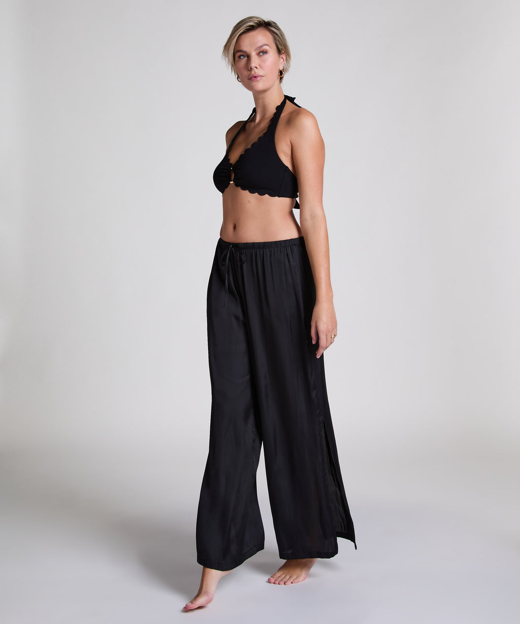 Satin-Strandhose  - Schwarz