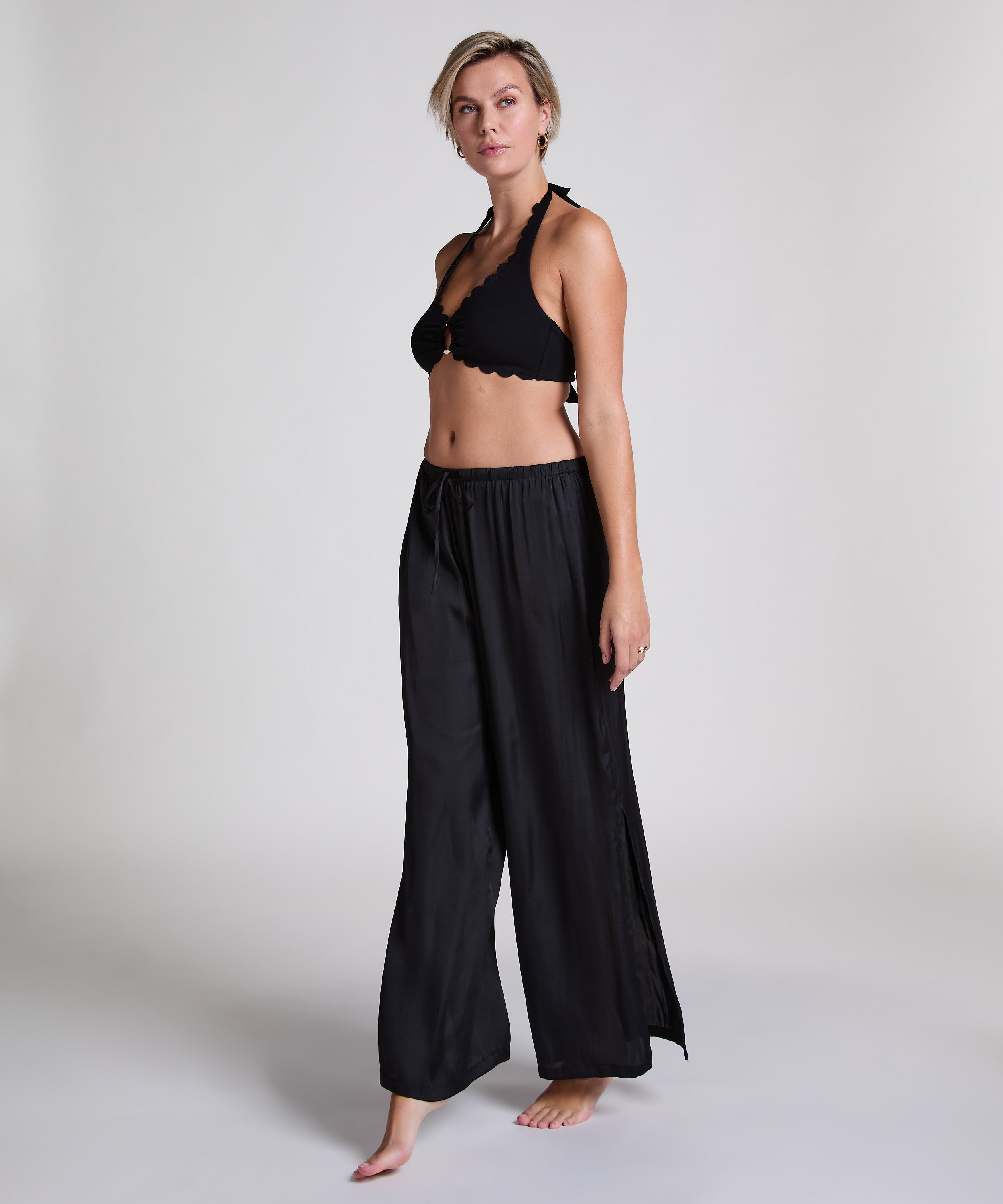 Satin-Strandhose  - Schwarz
