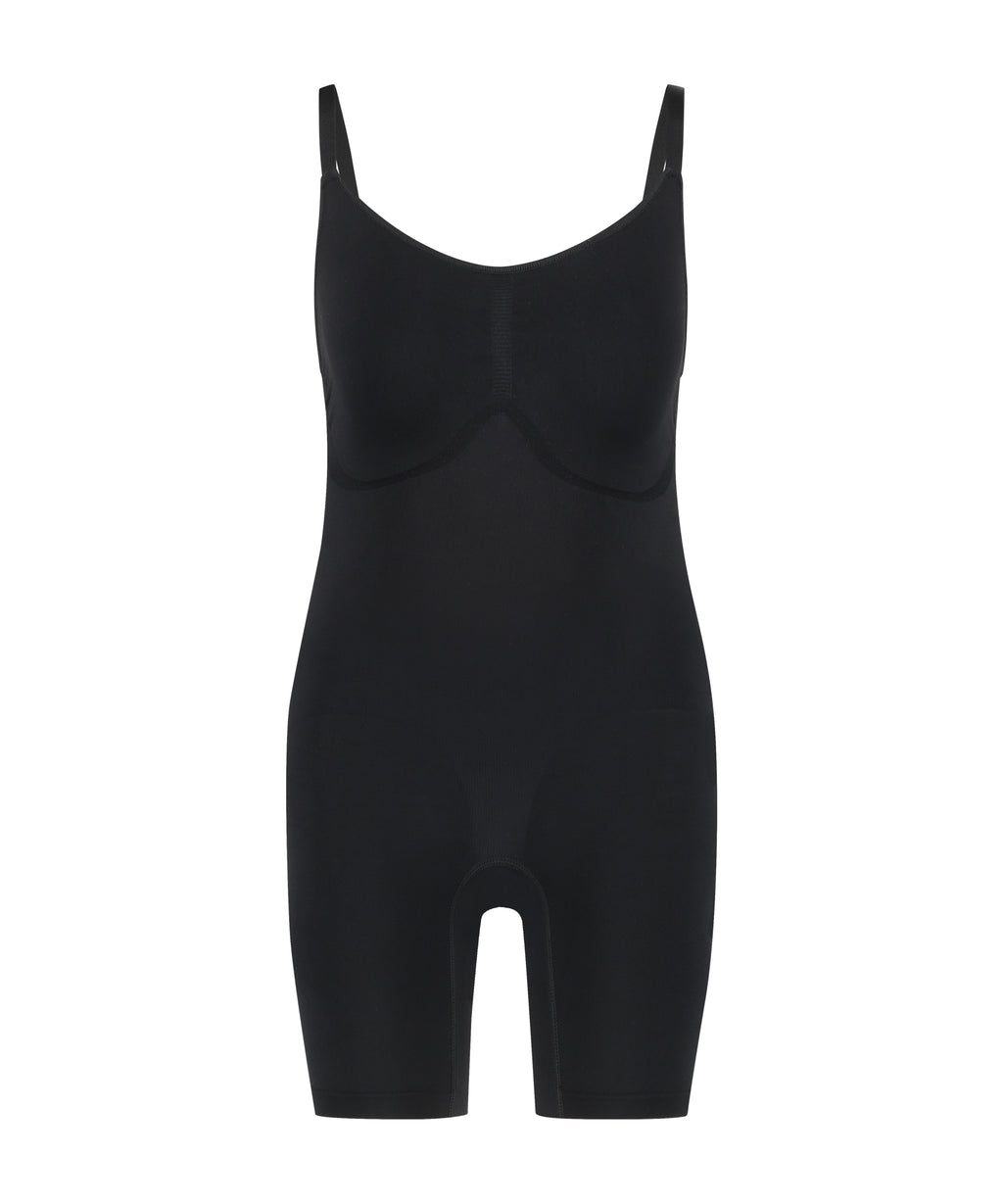 Nahtlos betonender Bodysuit mit hohem Beinausschnitt  - Schwarz