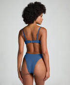 Bikini Slip mit hohem Beinausschnitt Scallop  - Blau