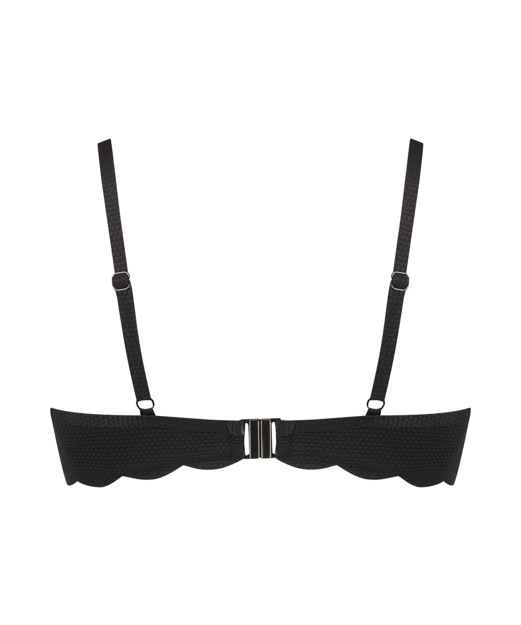 Wattiertes Bügel-Bikinioberteil Scallop  - Schwarz