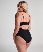 Badeanzug Bandeau Scallop  - Schwarz