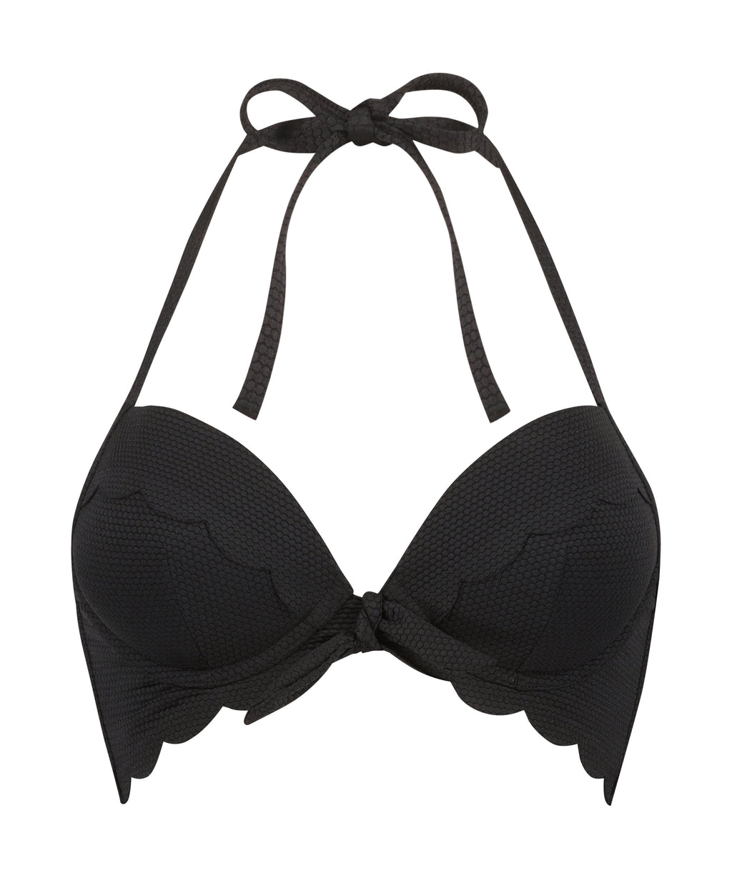 Vorgeformtes Push-up Bügel-Bikinitop Scallop Cup A - E  - Schwarz