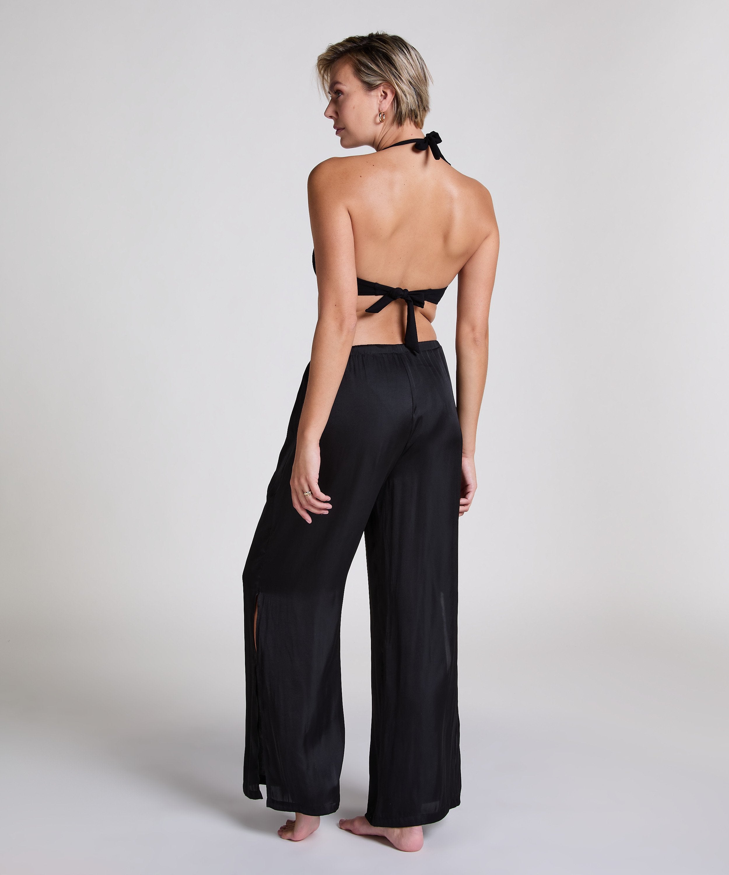 Satin-Strandhose  - Schwarz