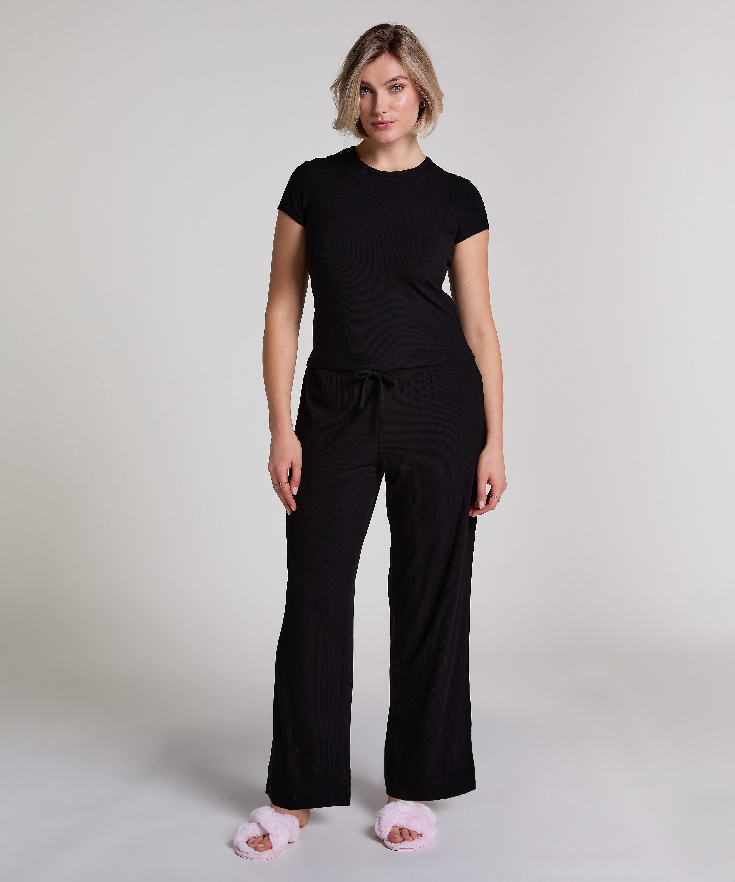 Pyjama-Top Rib Essential  - Schwarz