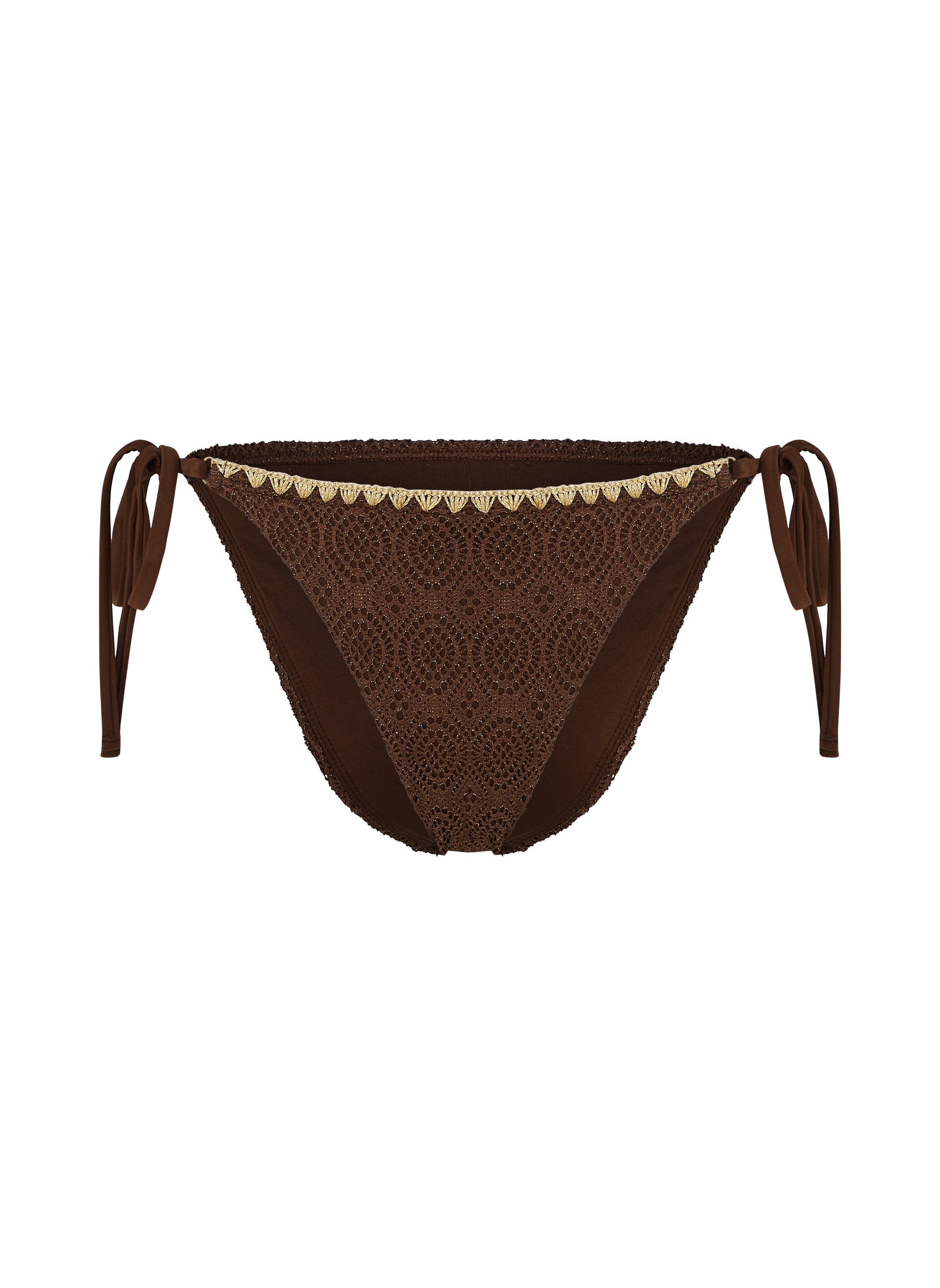 Bikini Slip Cheeky Tanga Crochet  - Braun